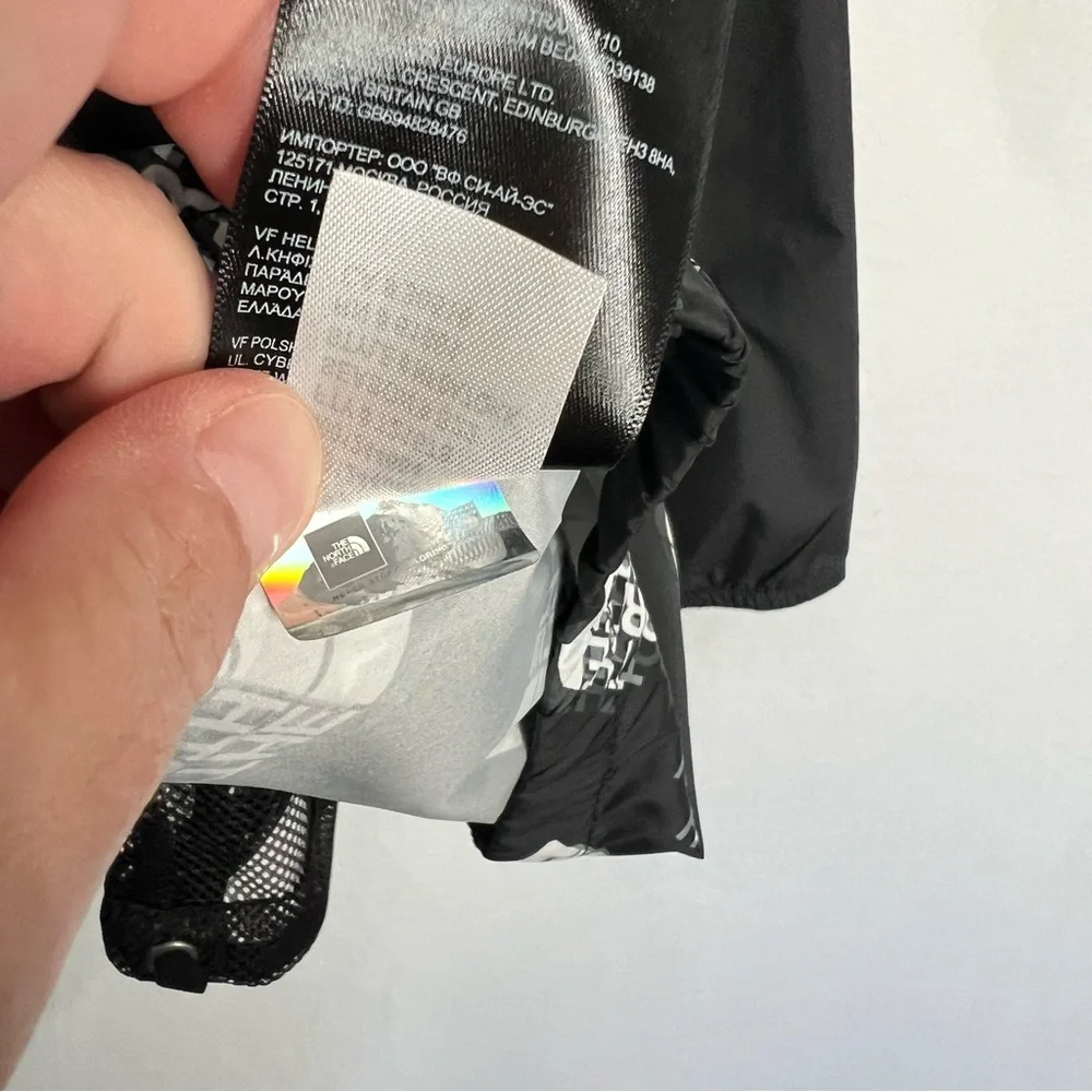 NWT THE NORTH FACE Printed Packable Wind‎ Jacket Black/White XS (6 YOUTH JR) TNF